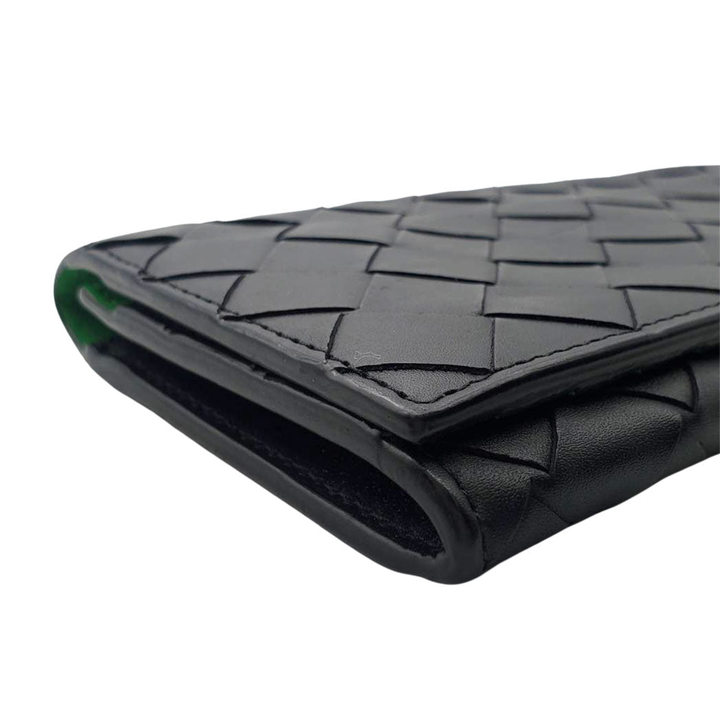 BOTTEGAVENETA ボッテガ・ヴェネタ 長財布 イントレチャート ブラック グリーン レザー メンズ 【中古】