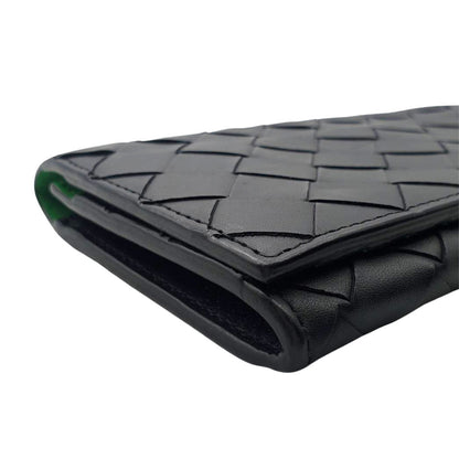 BOTTEGAVENETA ボッテガ・ヴェネタ 長財布 イントレチャート ブラック グリーン レザー メンズ 【中古】