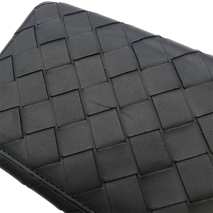 BOTTEGAVENETA ボッテガ・ヴェネタ 長財布 イントレチャート ブラック グリーン レザー メンズ 【中古】