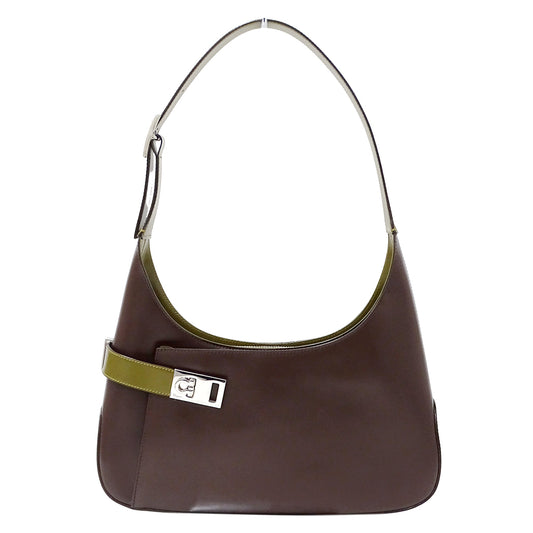 Ferragamo フェラガモ ショルダーバッグ ブラウン カーキ レザー レディース 【中古】