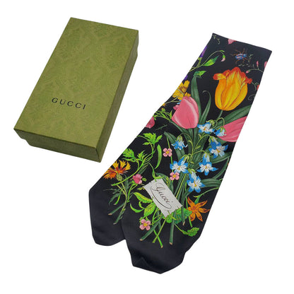 GUCCI グッチ フローラ スカーフ ブラック 733434 シルク レディース メンズ 【中古】