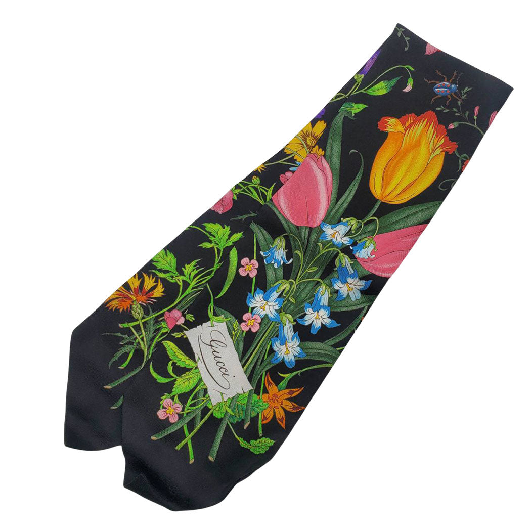 GUCCI グッチ フローラ スカーフ ブラック 733434 シルク レディース メンズ 【中古】