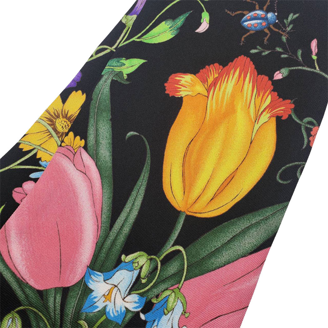 GUCCI グッチ フローラ スカーフ ブラック 733434 シルク レディース メンズ 【中古】