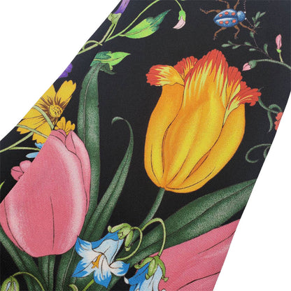 GUCCI グッチ フローラ スカーフ ブラック 733434 シルク レディース メンズ 【中古】
