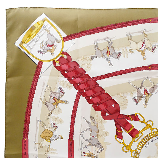 HERMES エルメス カレ90 LES ALLURES DU CHEVAL 馬の歩法 スカーフ ブラウン シルク レディース 【中古】