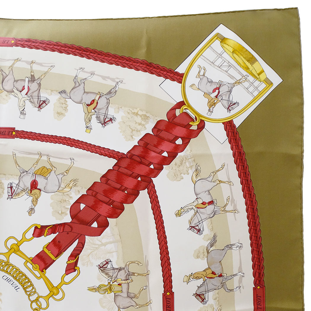 HERMES エルメス カレ90 LES ALLURES DU CHEVAL 馬の歩法 スカーフ ブラウン シルク レディース 【中古】