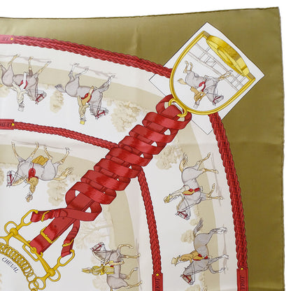 HERMES エルメス カレ90 LES ALLURES DU CHEVAL 馬の歩法 スカーフ ブラウン シルク レディース 【中古】