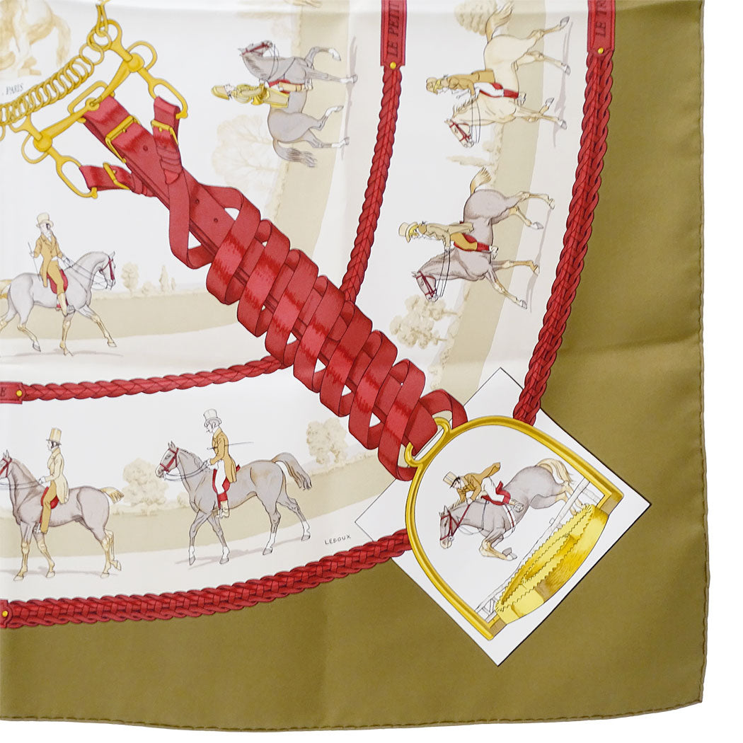 HERMES エルメス カレ90 LES ALLURES DU CHEVAL 馬の歩法 スカーフ ブラウン シルク レディース 【中古】