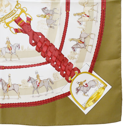 HERMES エルメス カレ90 LES ALLURES DU CHEVAL 馬の歩法 スカーフ ブラウン シルク レディース 【中古】