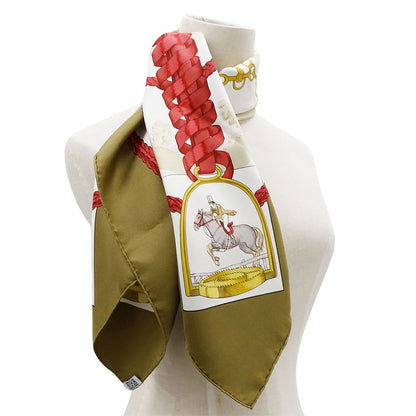 HERMES エルメス カレ90 LES ALLURES DU CHEVAL 馬の歩法 スカーフ ブラウン シルク レディース 【中古】