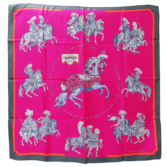 HERMES エルメス カレ90 CARROUSEL メリーゴーランド スカーフ ピンク シルク レディース 【中古】