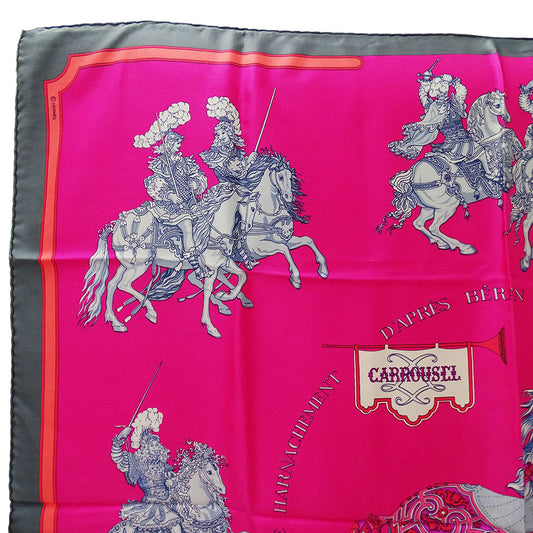 HERMES エルメス カレ90 CARROUSEL メリーゴーランド スカーフ ピンク シルク レディース 【中古】
