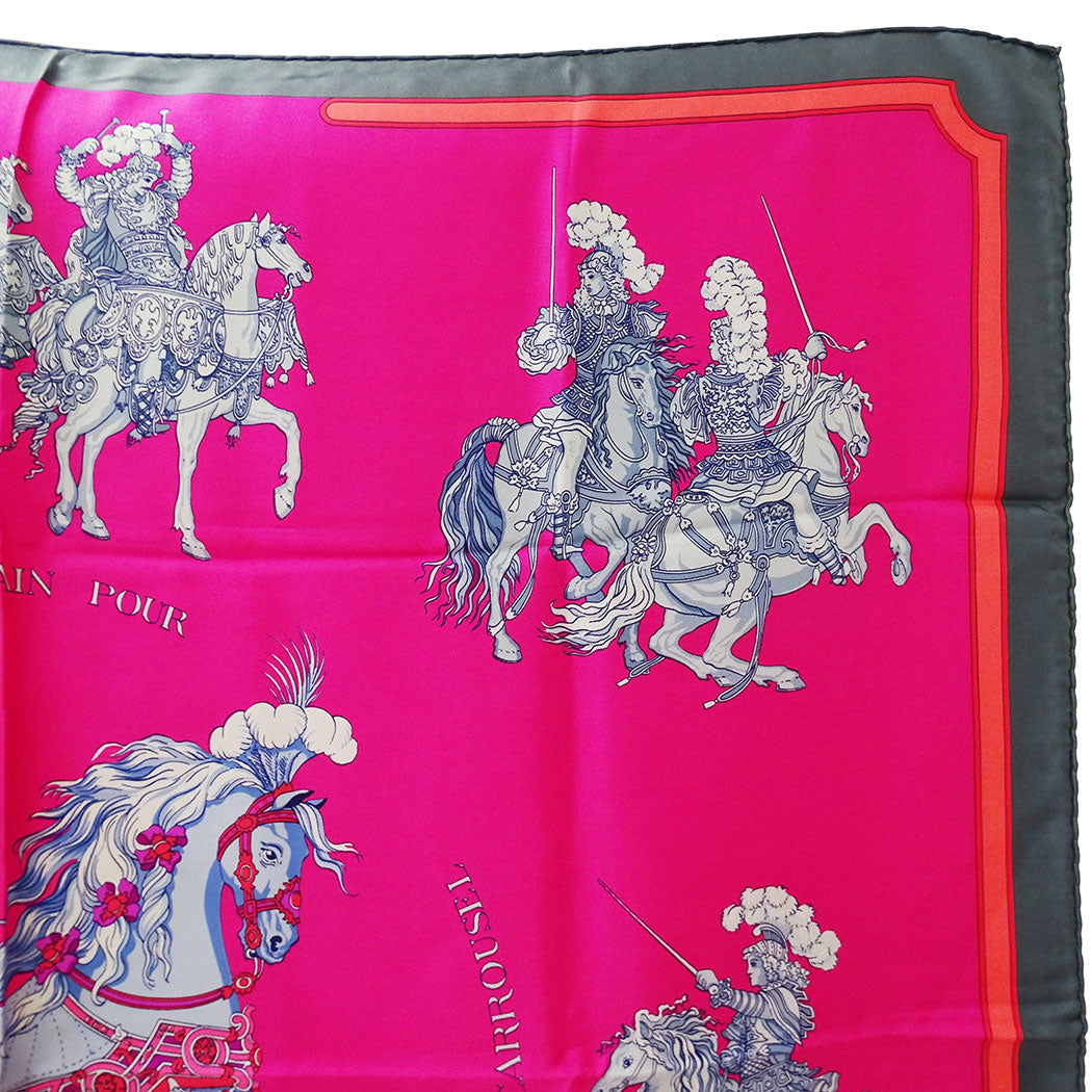 HERMES エルメス カレ90 CARROUSEL メリーゴーランド スカーフ ピンク シルク レディース 【中古】