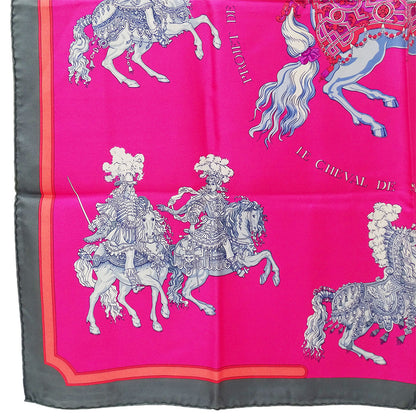 HERMES エルメス カレ90 CARROUSEL メリーゴーランド スカーフ ピンク シルク レディース 【中古】