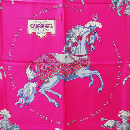 HERMES エルメス カレ90 CARROUSEL メリーゴーランド スカーフ ピンク シルク レディース 【中古】