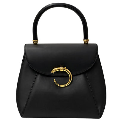 Cartier カルティエ パンテール ハンドバッグ ブラック ゴールド金具 レザー レディース おしゃれ 大人 おでかけ 豹【中古】