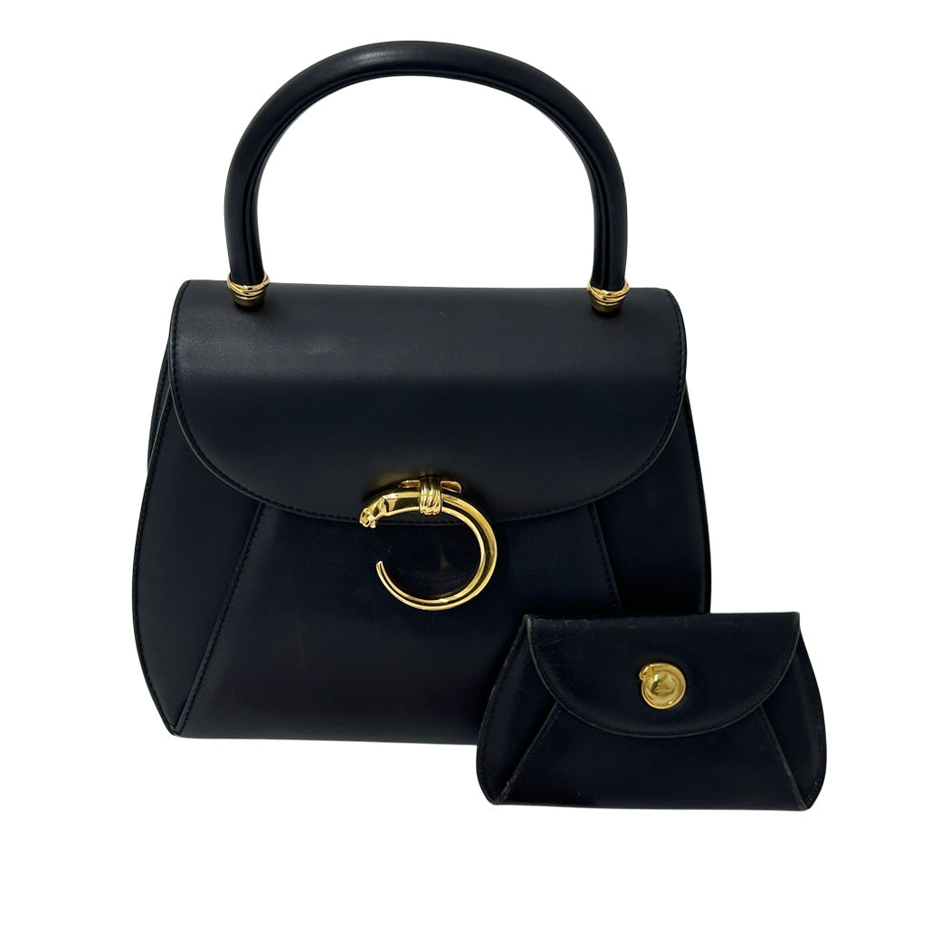 Cartier カルティエ パンテール ハンドバッグ ブラック ゴールド金具 レザー レディース おしゃれ 大人 おでかけ 豹【中古】