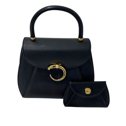 Cartier カルティエ パンテール ハンドバッグ ブラック ゴールド金具 レザー レディース おしゃれ 大人 おでかけ 豹【中古】