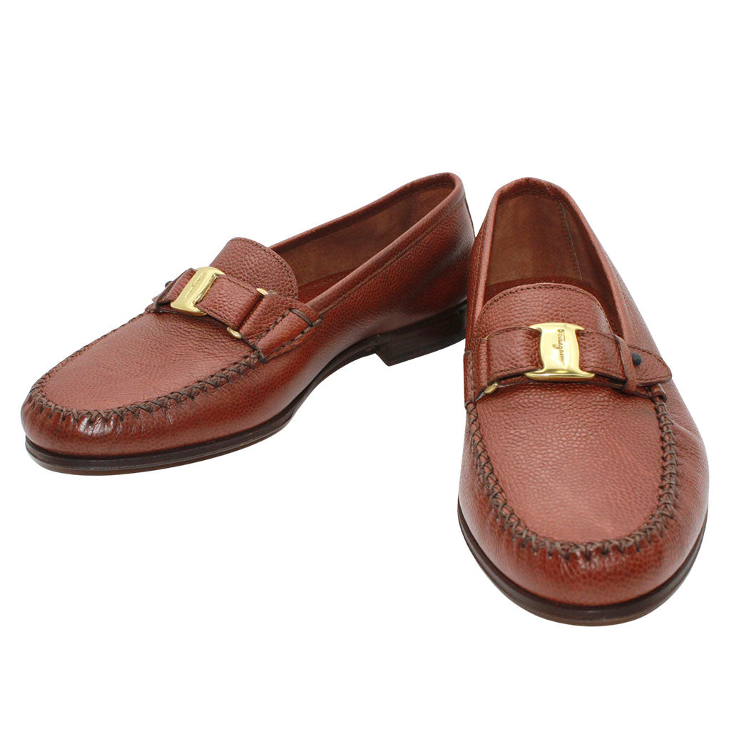 Ferragamo フェラガモ ヴァラ ローファー ブラウン ゴールド金具 レザー メンズ 【中古】