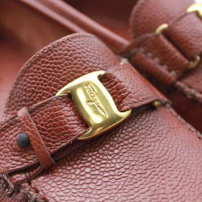 Ferragamo フェラガモ ヴァラ ローファー ブラウン ゴールド金具 レザー メンズ 【中古】