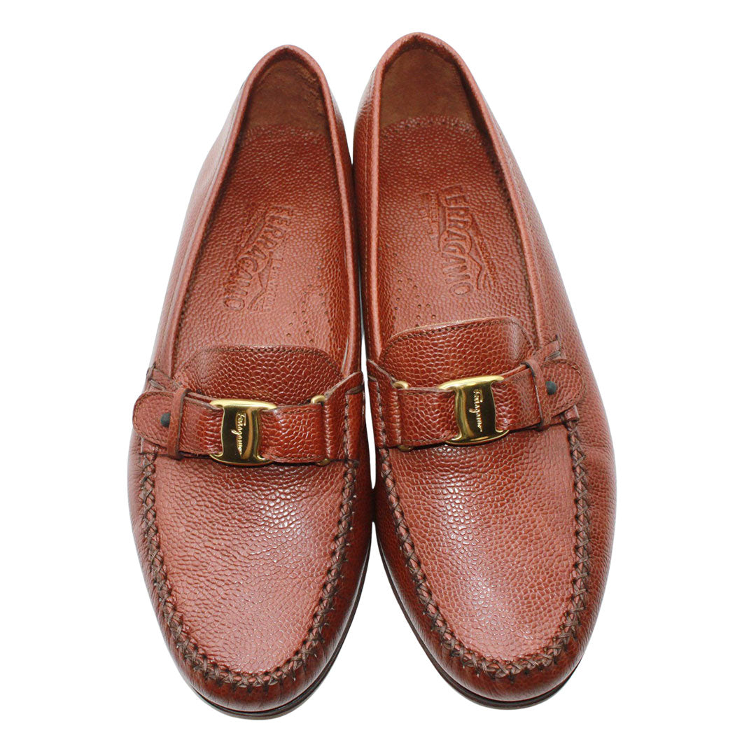 Ferragamo フェラガモ ヴァラ ローファー ブラウン ゴールド金具 レザー メンズ 【中古】