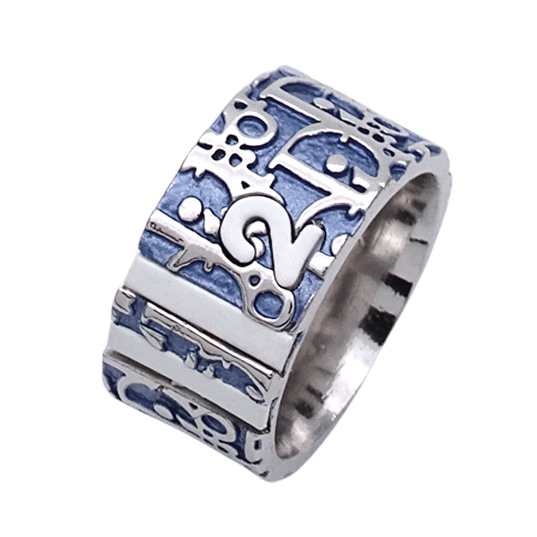 Dior ディオール リング 指輪 トロッター No.2 メタル ブルー シルバー 約14.5号 レディース メンズ 【中古】