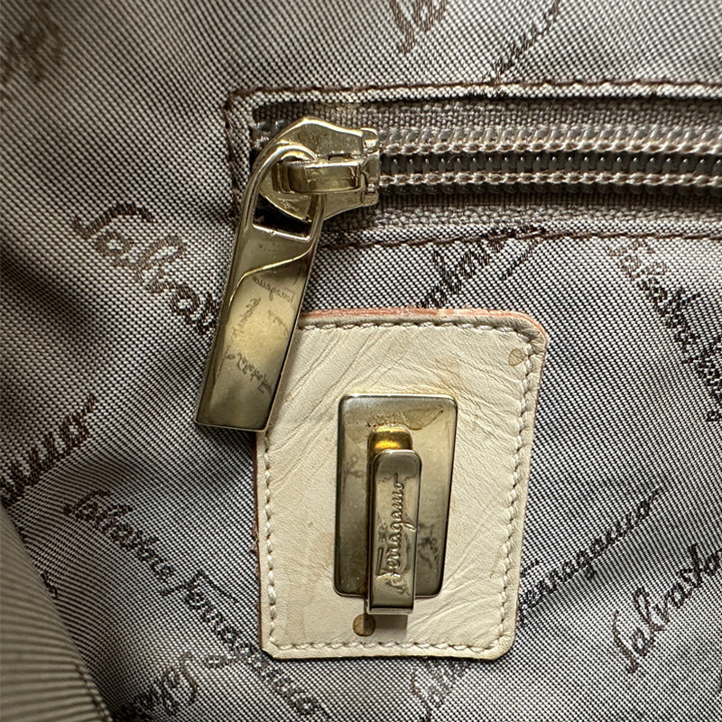 Ferragamo フェラガモ トートバッグ ベージュ オレンジ AU-21/2866 キャンバス レディース 【中古】