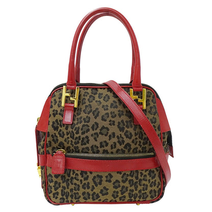 FENDI フェンディ 2wayバッグ レッド ブラウン キャンバス レディース 【中古】