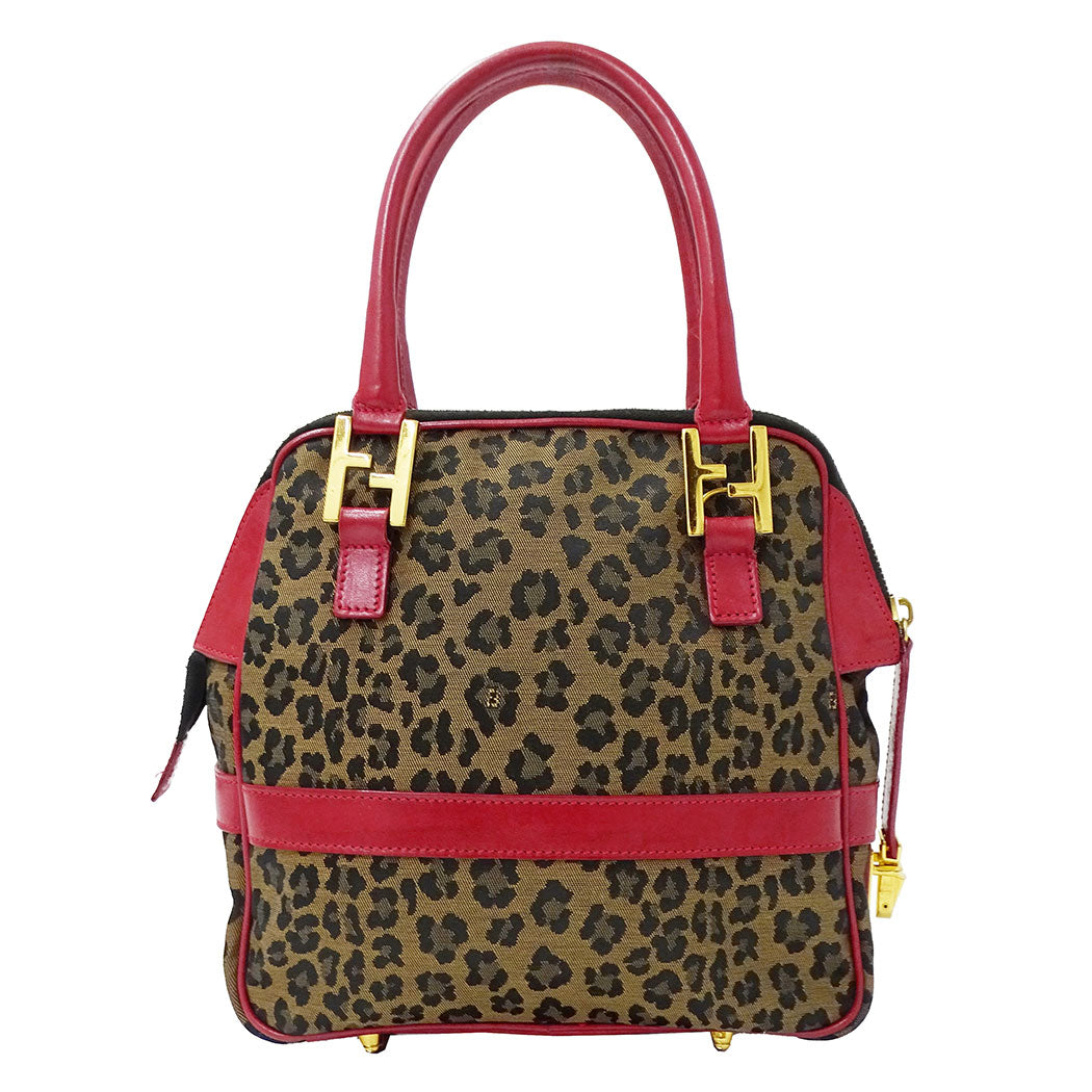 FENDI フェンディ 2wayバッグ レッド ブラウン キャンバス レディース 【中古】