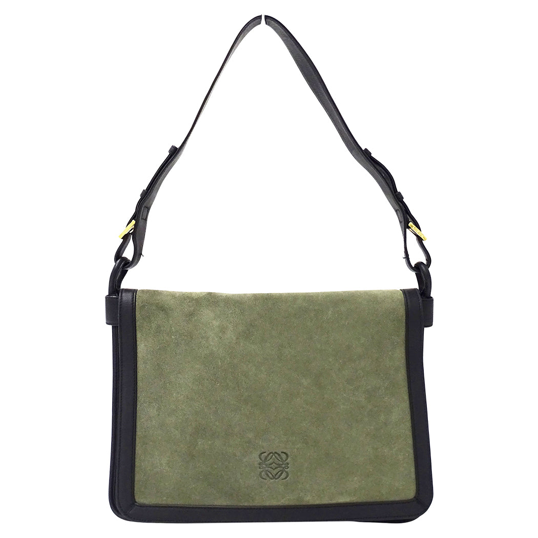 LOEWE ロエベ ショルダーバッグ グリーン ブラック スエード レディース 【中古】