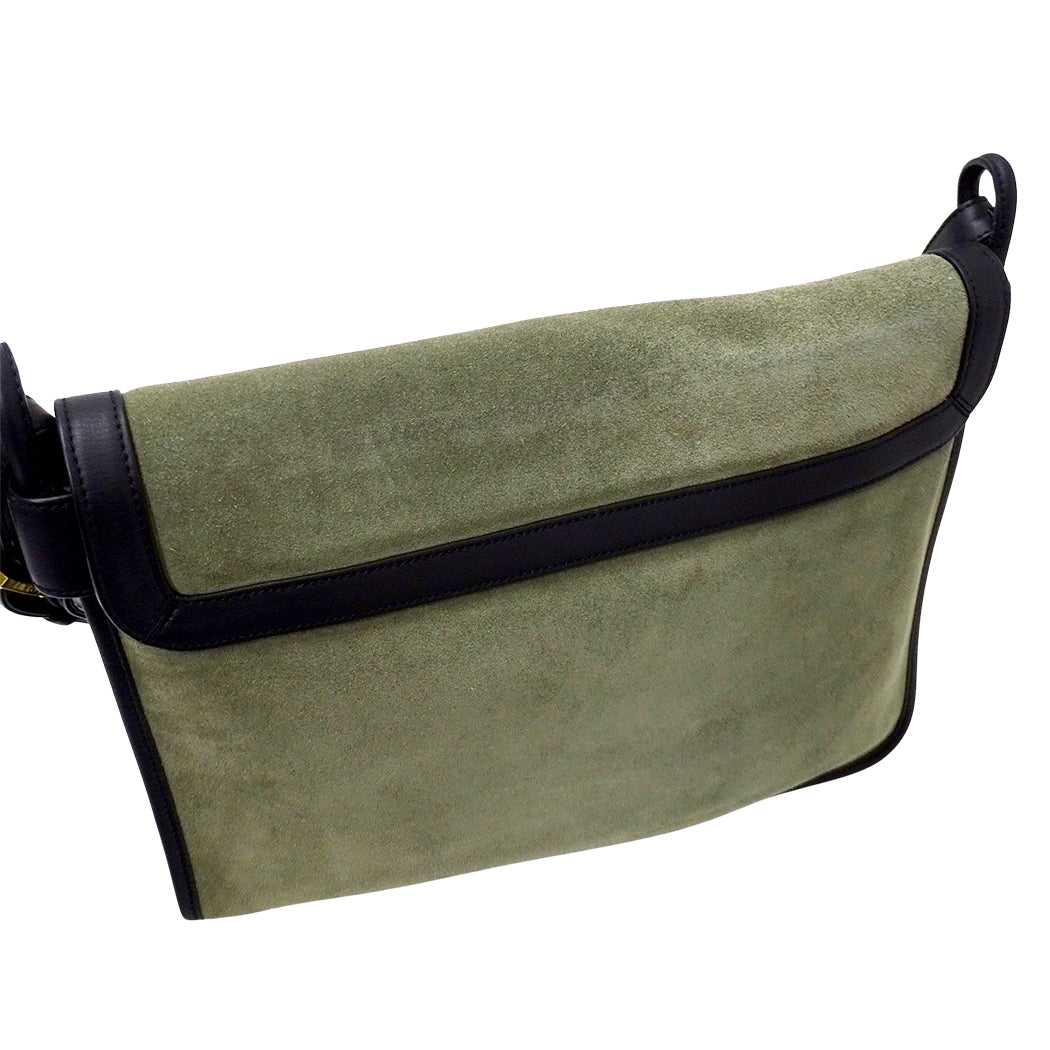 LOEWE ロエベ ショルダーバッグ グリーン ブラック スエード レディース 【中古】