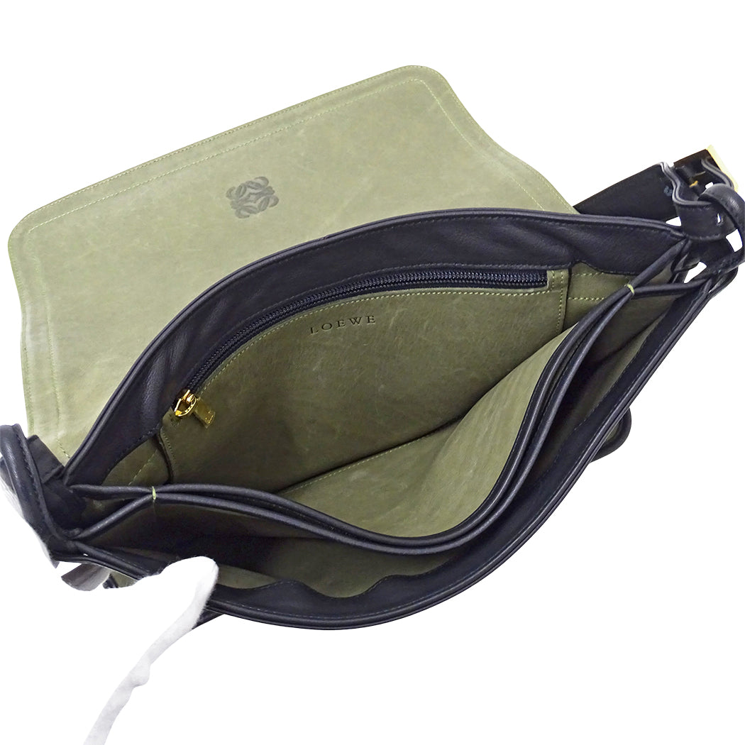 LOEWE ロエベ ショルダーバッグ グリーン ブラック スエード レディース 【中古】