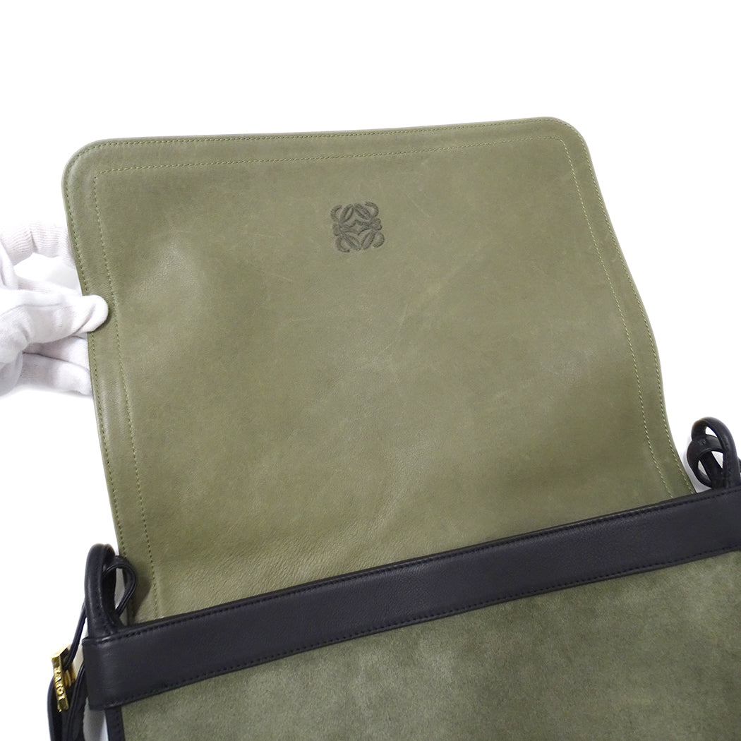 LOEWE ロエベ ショルダーバッグ グリーン ブラック スエード レディース 【中古】