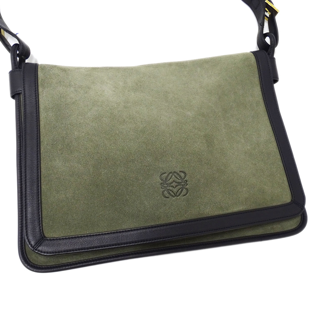 LOEWE ロエベ ショルダーバッグ グリーン ブラック スエード レディース 【中古】