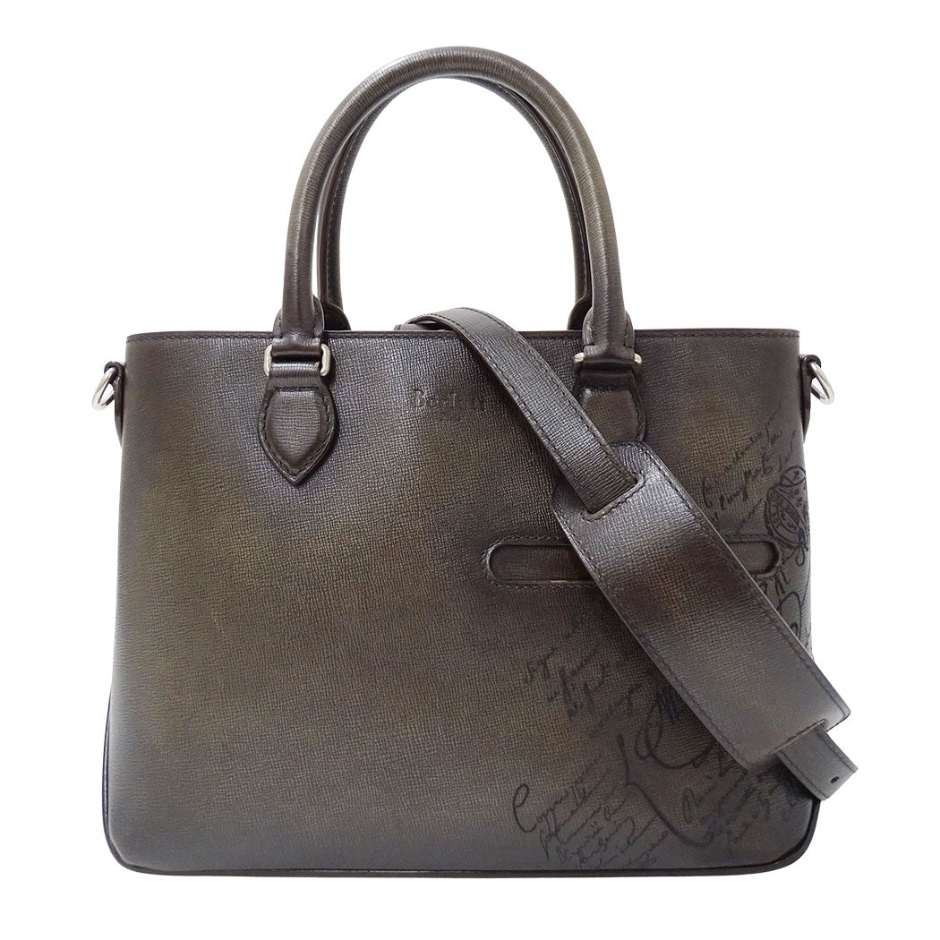 Berluti ベルルッティ トゥジュールXS トートバッグ 2wayバッグ カリグラフィ カーキグリーン レザー メンズ 【中古】