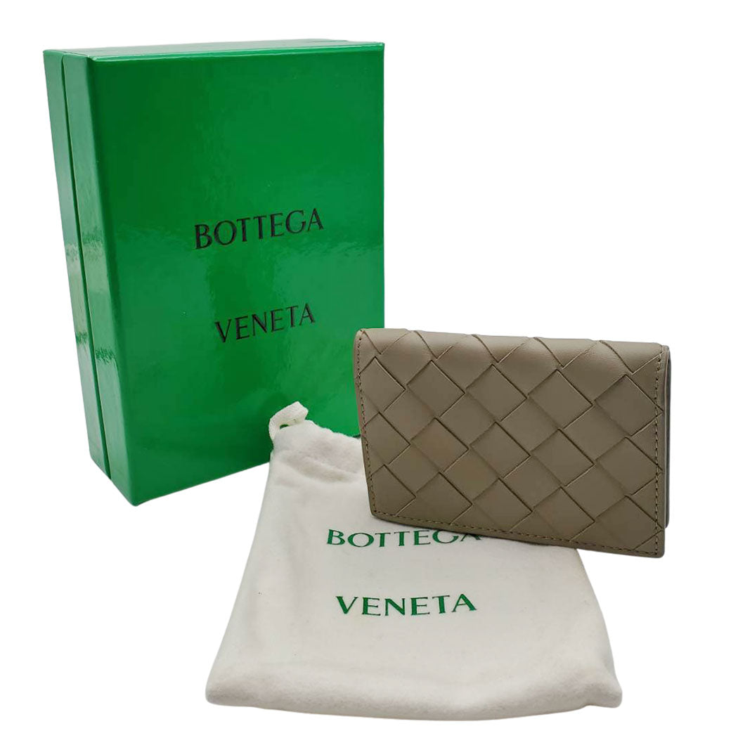 BOTTEGAVENETA ボッテガ・ヴェネタ イントレチャート カードケース グレージュ レザー レディース メンズ 【中古】