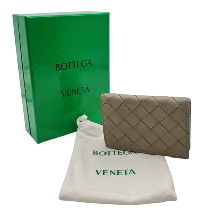 BOTTEGAVENETA ボッテガ・ヴェネタ イントレチャート カードケース グレージュ レザー レディース メンズ 【中古】