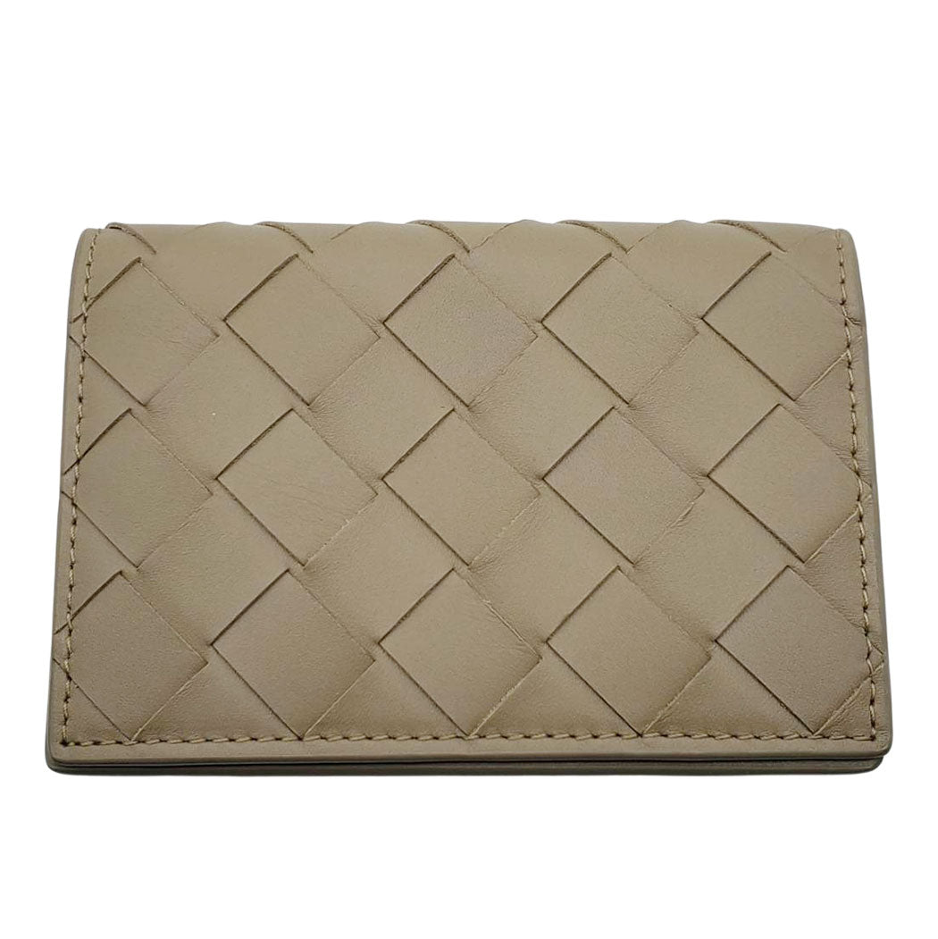 BOTTEGAVENETA ボッテガ・ヴェネタ イントレチャート カードケース グレージュ レザー レディース メンズ 【中古】