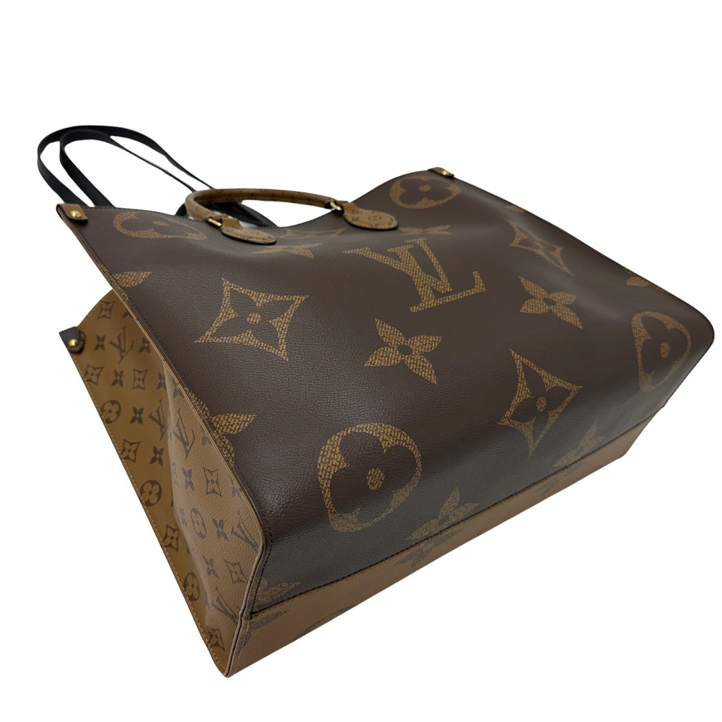 LOUIS VUITTON ルイ・ヴィトン オンザゴーGM 2wayバッグ モノグラム・ジャイアント・リバース ブラウン ゴールド金具 M44576 レディース メンズ 【中古】