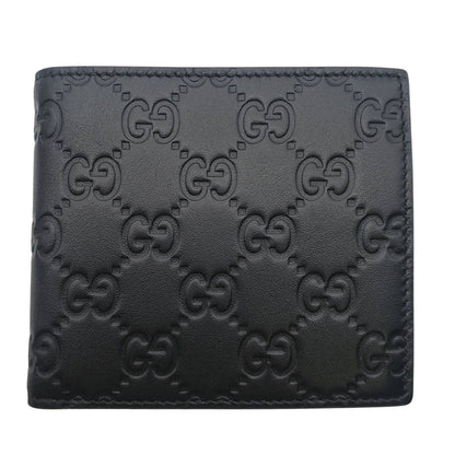 GUCCI グッチ 二つ折り財布 GGエンブレム ブラック 850177 レザー レディース 【中古】