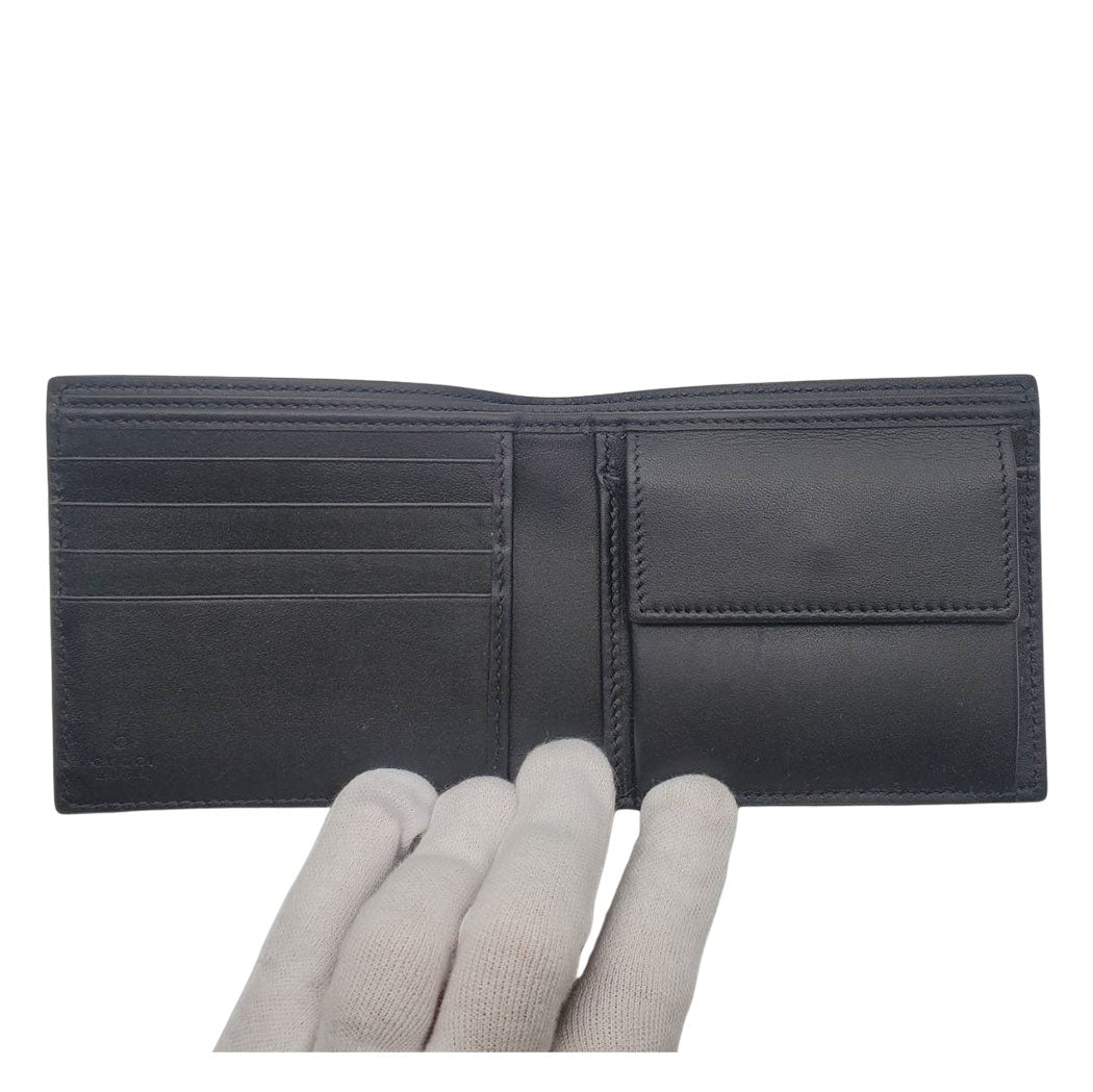 GUCCI グッチ 二つ折り財布 GGエンブレム ブラック 850177 レザー レディース 【中古】
