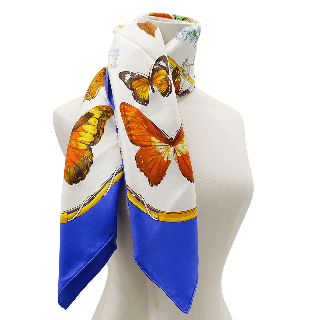 HERMES エルメス カレ90 FARANDOLE ファランドール スカーフ ブルー シルク レディース 【中古】