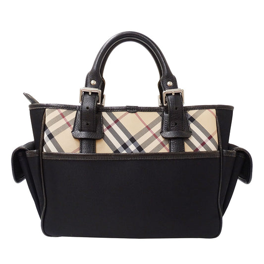 BURBERRY バーバリー ハンドバッグ ブラック ベージュ レザー レディース 【中古】