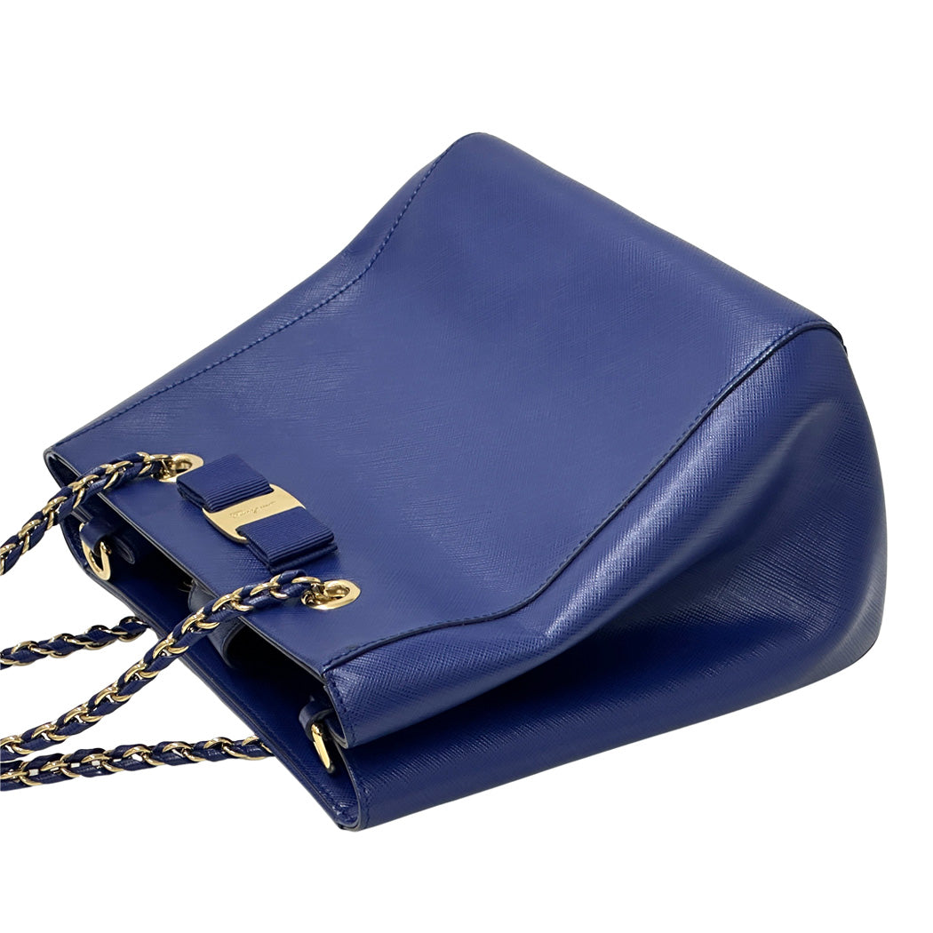 Ferragamo フェラガモ 2wayバッグ ヴァラリボン ブルー ゴールド金具 レザー レディース 【中古】
