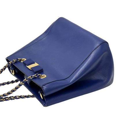 Ferragamo フェラガモ 2wayバッグ ヴァラリボン ブルー ゴールド金具 レザー レディース 【中古】