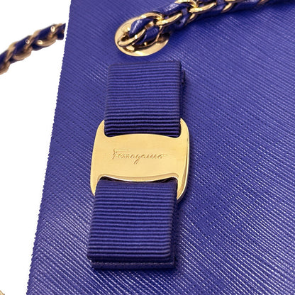 Ferragamo フェラガモ 2wayバッグ ヴァラリボン ブルー ゴールド金具 レザー レディース 【中古】