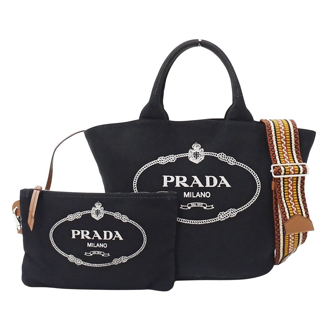 PRADA プラダ カナパ 2wayバッグ トートバッグ ブラック 1BG186 キャンバス レディース 【中古】