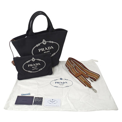 PRADA プラダ カナパ 2wayバッグ トートバッグ ブラック 1BG186 キャンバス レディース 【中古】