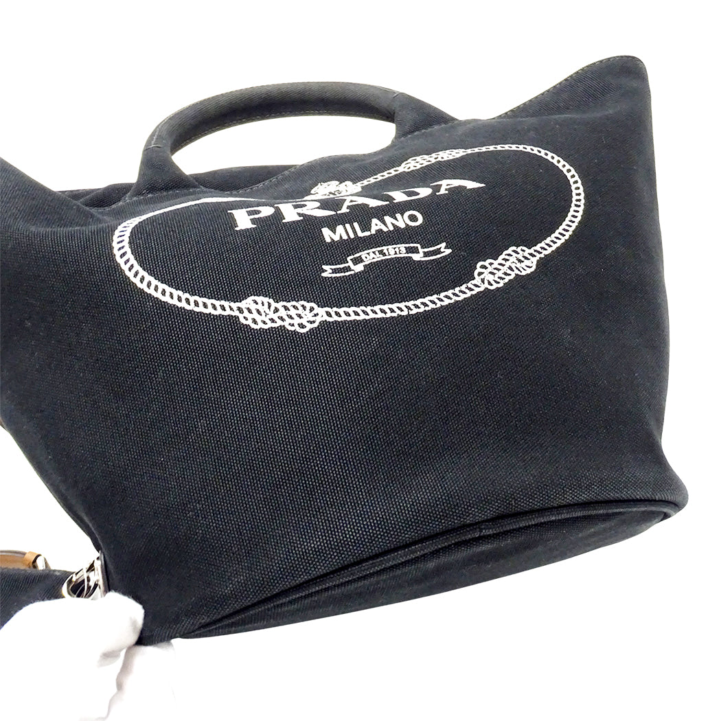 PRADA プラダ カナパ 2wayバッグ トートバッグ ブラック 1BG186 キャンバス レディース 【中古】
