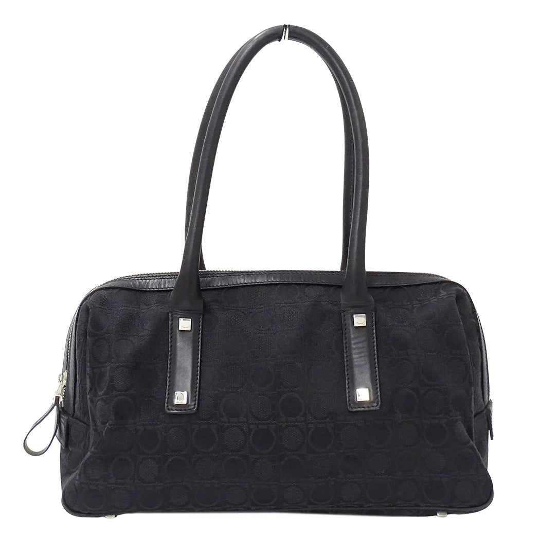 Ferragamo フェラガモ ハンドバッグ ブラック キャンバス レディース 【中古】